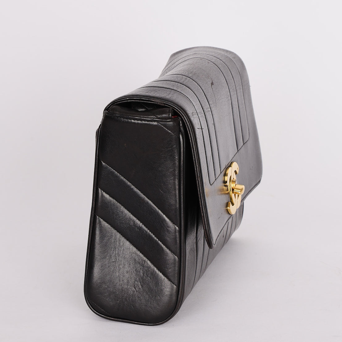 Chanel Mademoiselle Vertical Quilted Single Flap Black Lambskin 1995 24K GP
