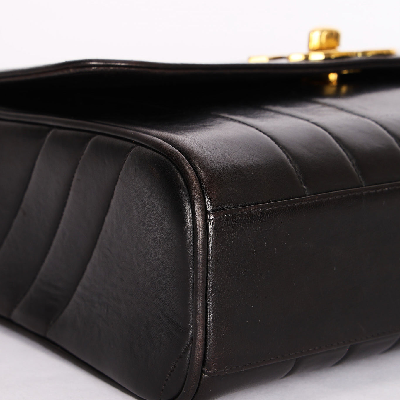 Chanel Mademoiselle Vertical Quilted Single Flap Black Lambskin 1995 24K GP