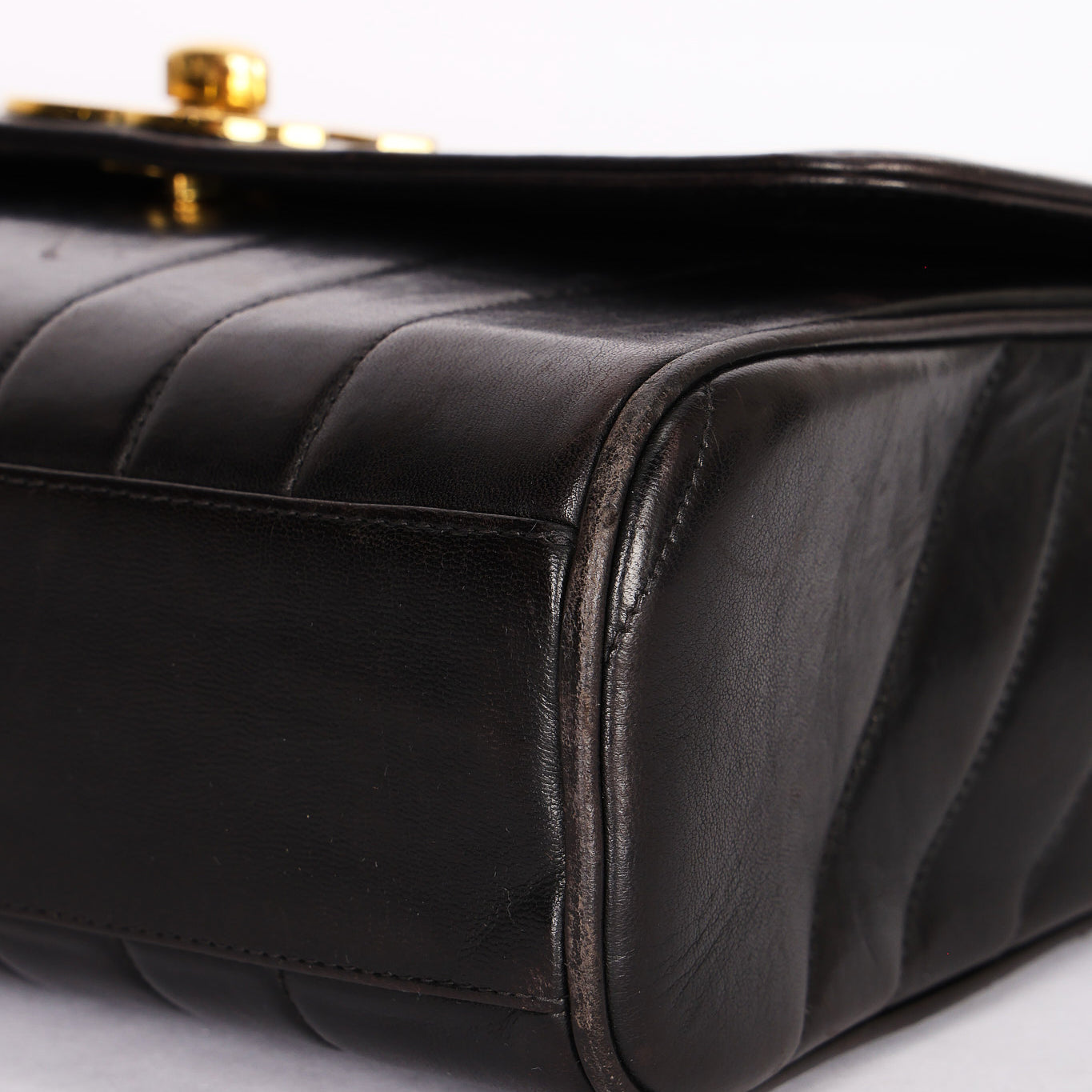 Chanel Mademoiselle Vertical Quilted Single Flap Black Lambskin 1995 24K GP