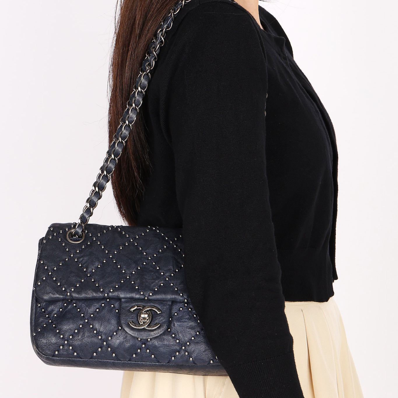 Chanel Paris-Dallas Studded Small Single Flap Navy Calfskin 2014 RHW