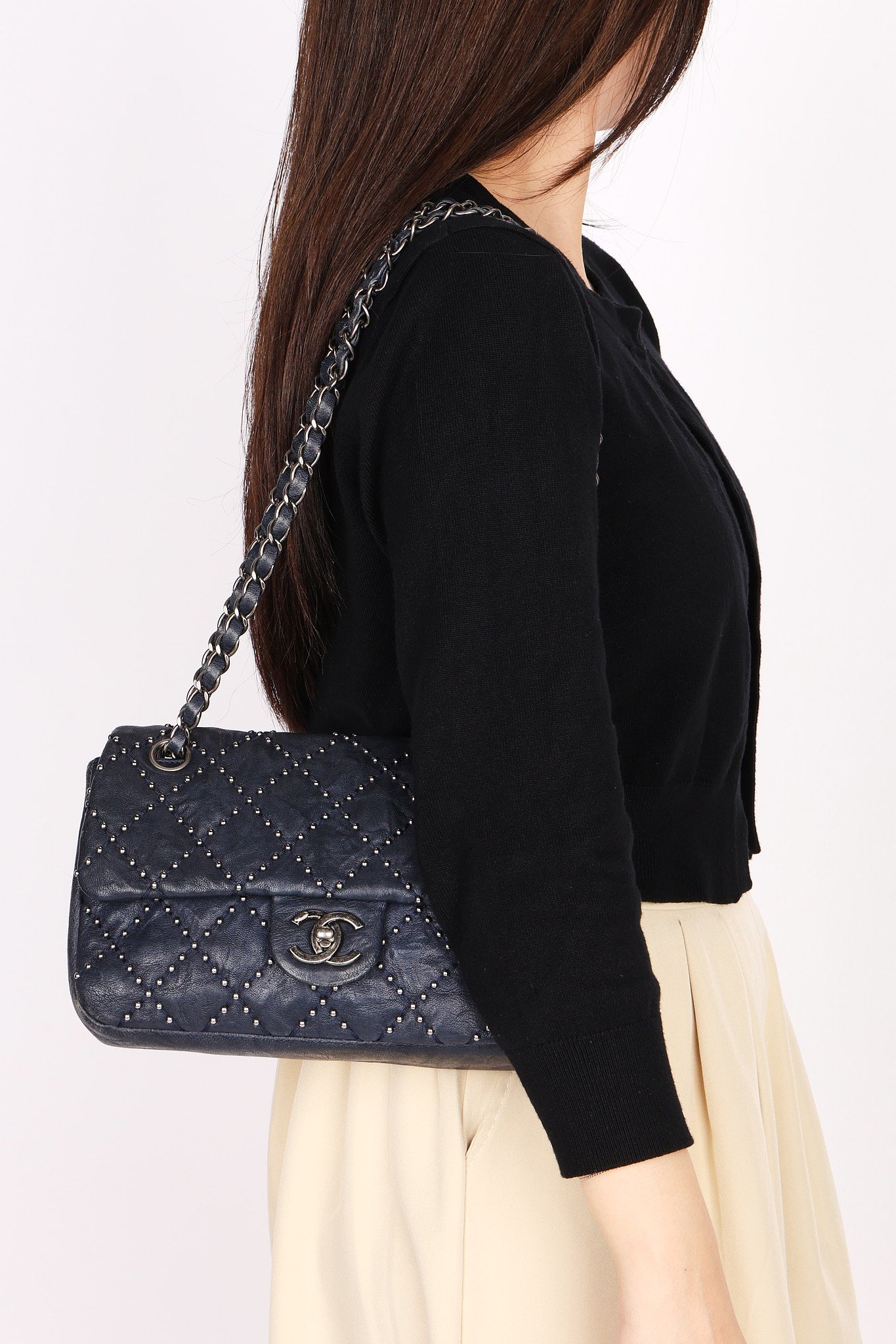 Chanel Paris-Dallas Studded Small Single Flap Navy Calfskin 2014 RHW
