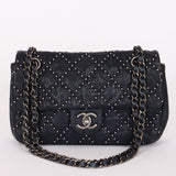 Chanel Studded Small Single Flap Navy Calfskin RHW