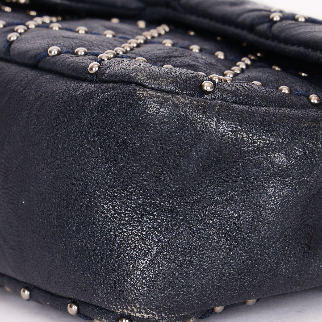 Chanel Studded Small Single Flap Navy Calfskin RHW