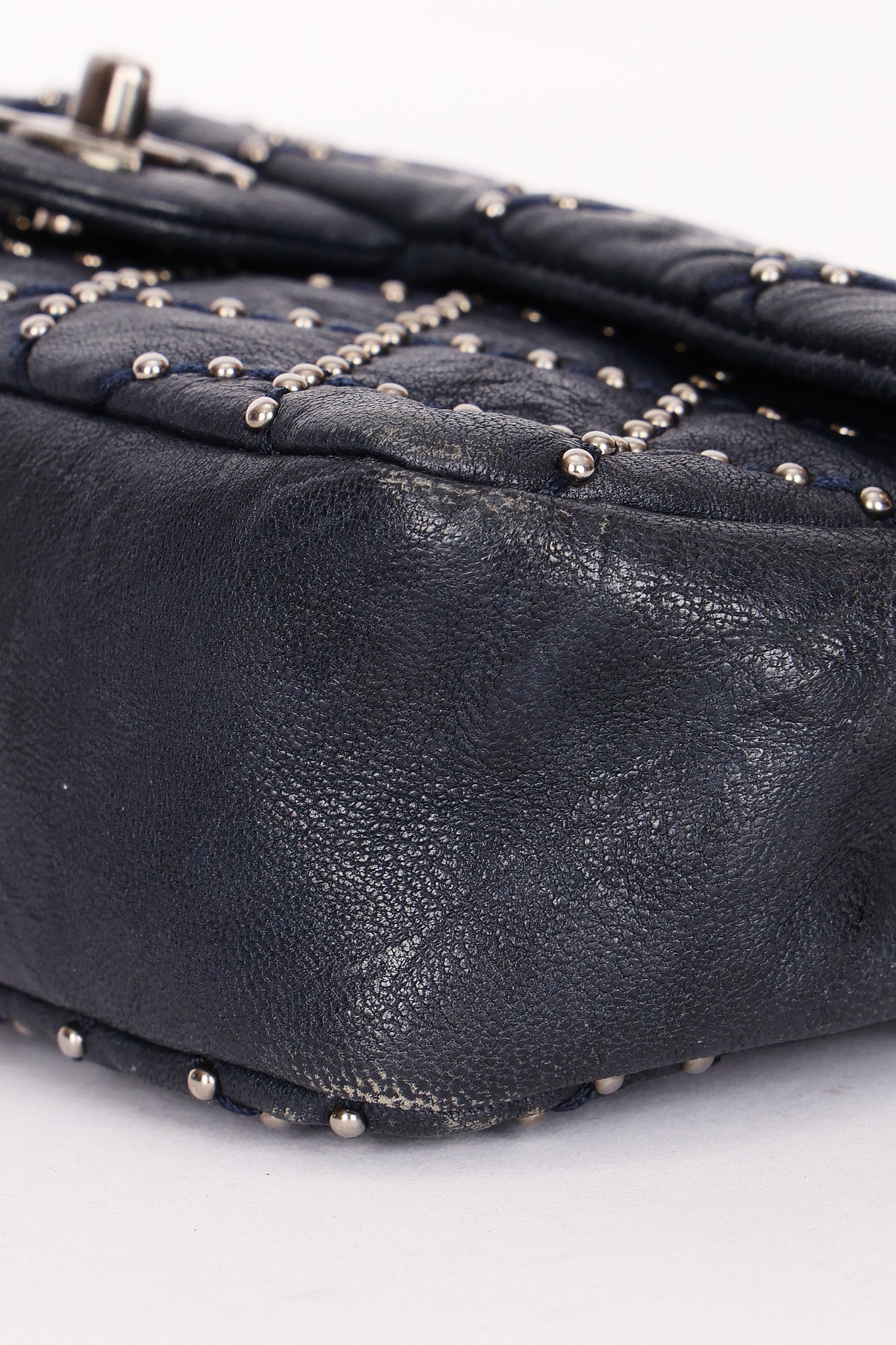Chanel Studded Small Single Flap Navy Calfskin RHW