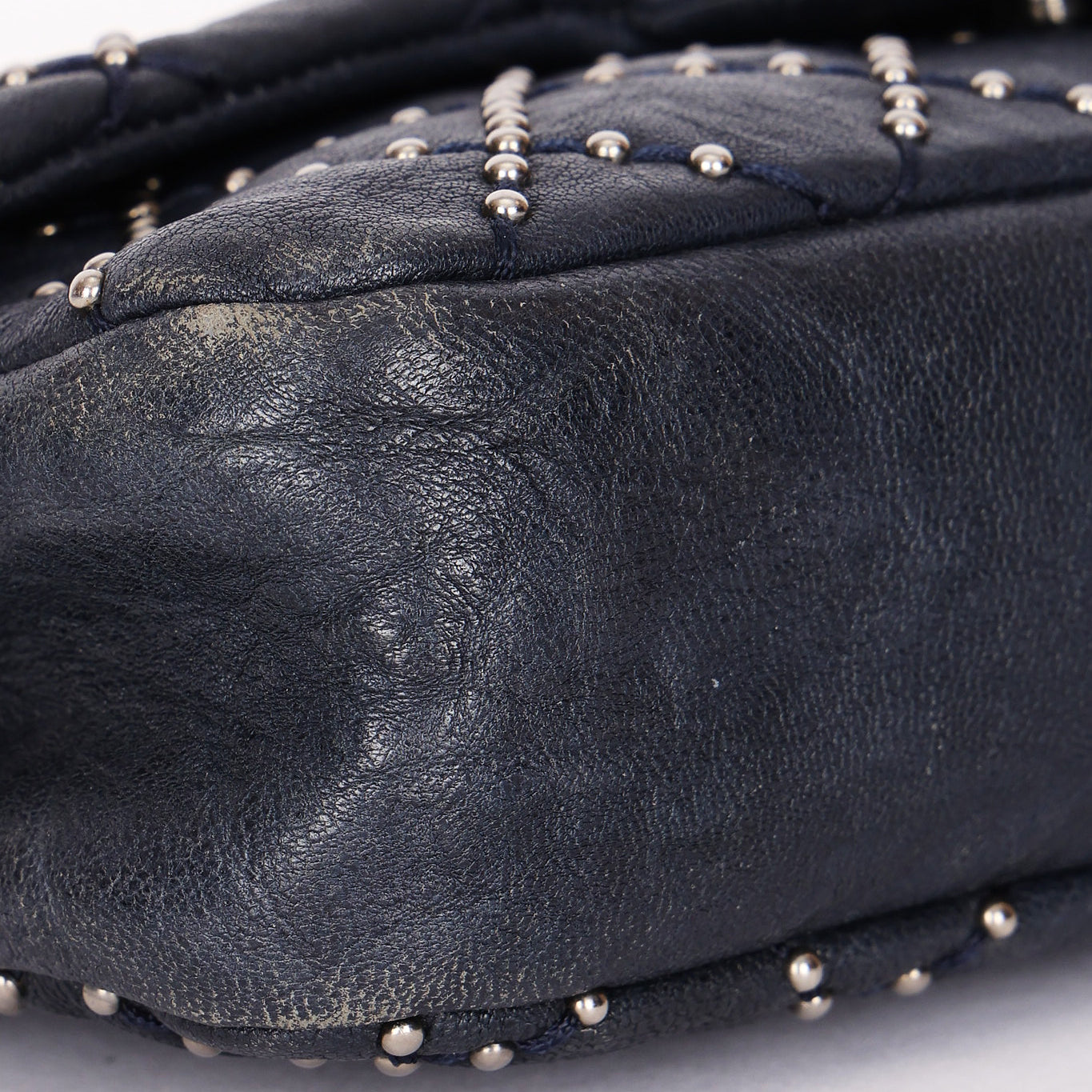 Chanel Studded Small Single Flap Navy Calfskin RHW