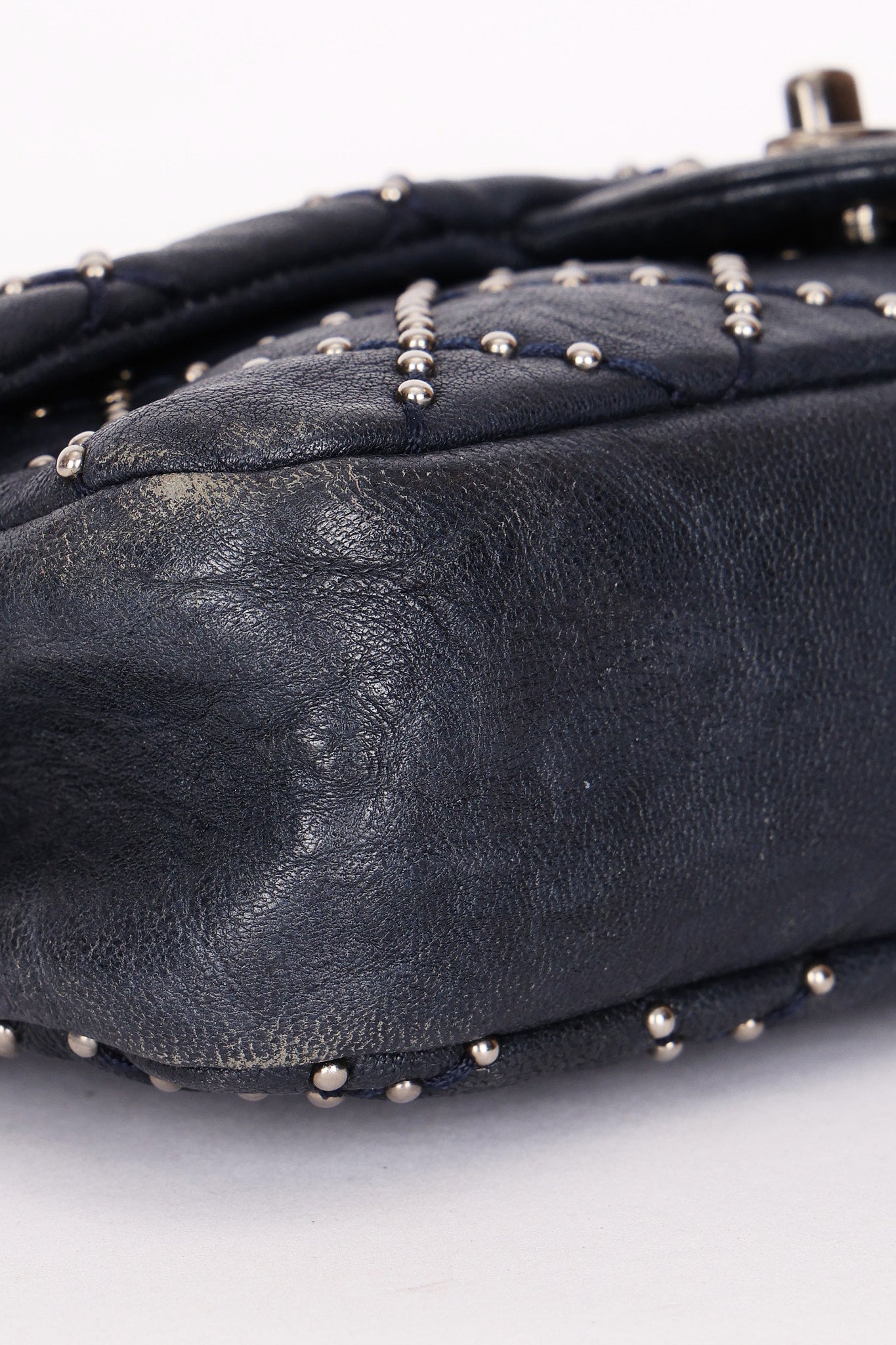 Chanel Studded Small Single Flap Navy Calfskin RHW