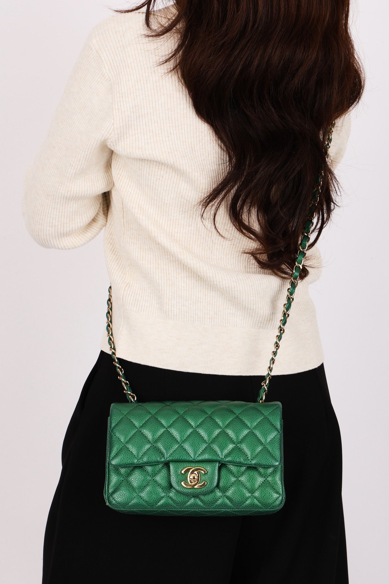 Chanel Mini Rectangle Flap Green Caviar GHW