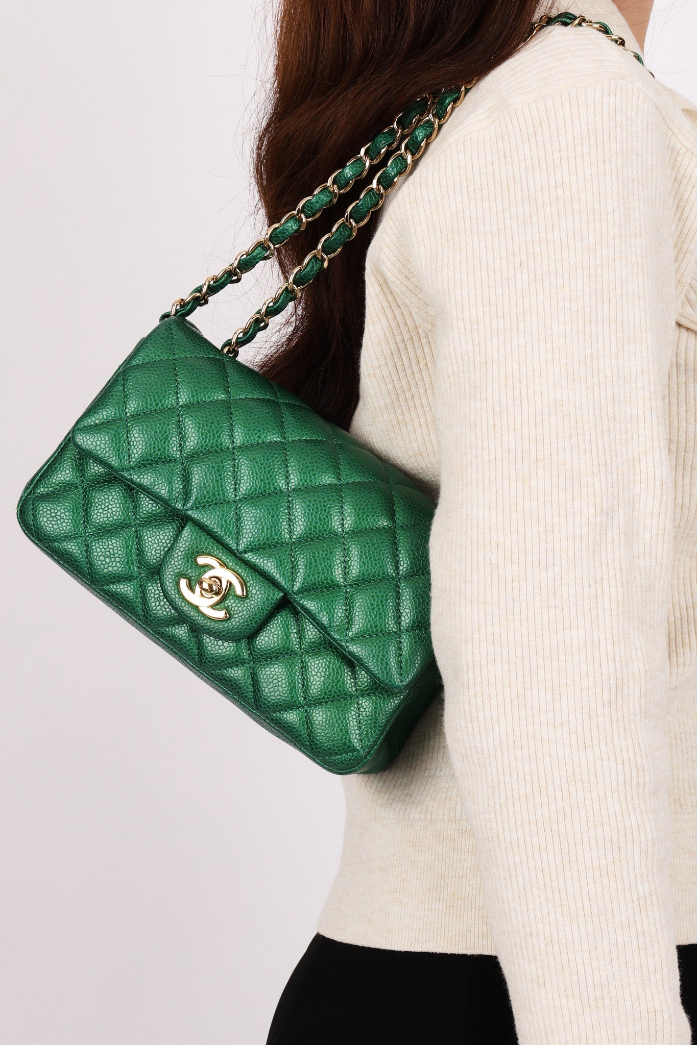 Chanel Mini Rectangle Flap Green Caviar GHW