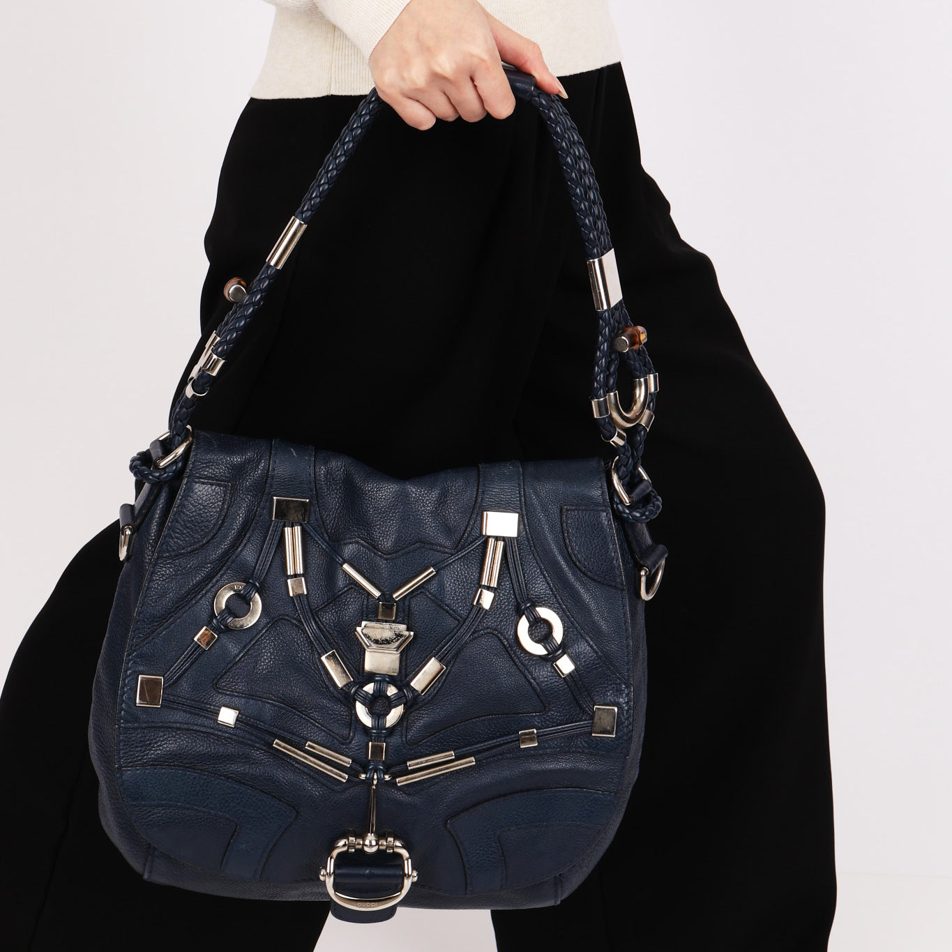 Gucci Techno Horsebit Convertible Hobo Navy