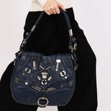 Gucci Techno Horsebit Convertible Hobo Navy
