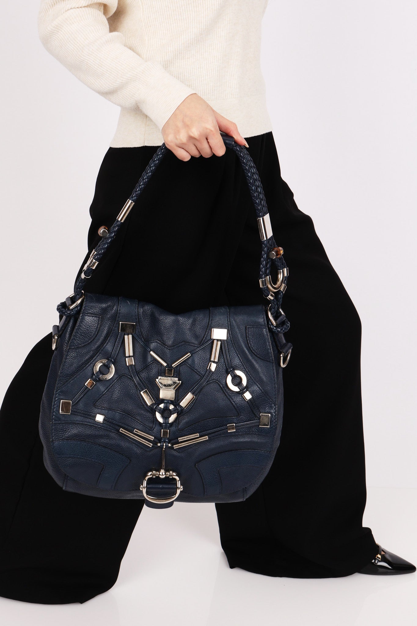 Gucci Techno Horsebit Convertible Hobo Navy