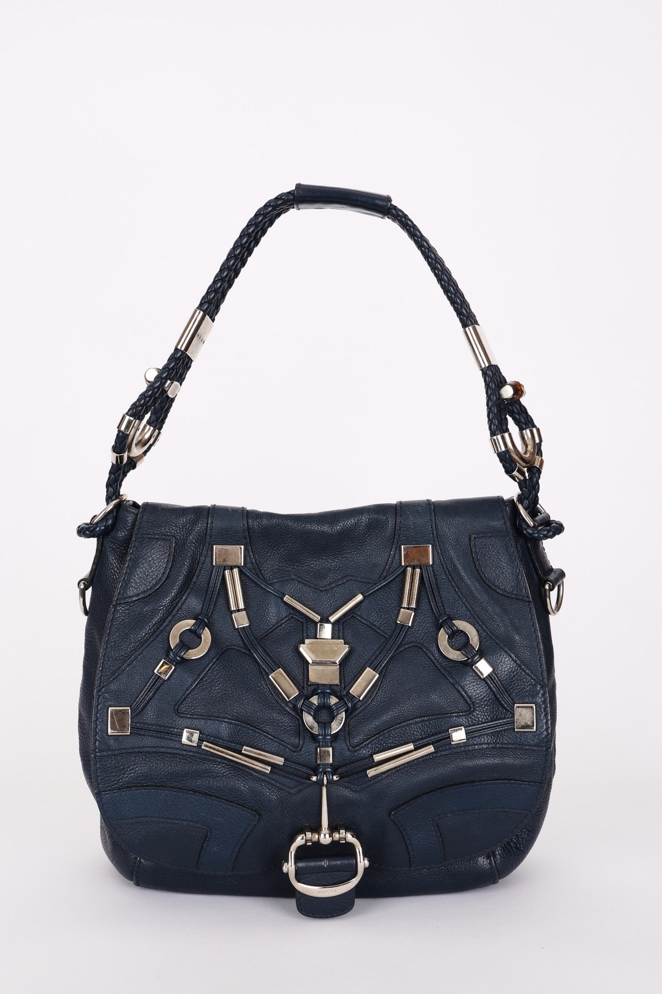 Gucci Techno Horsebit Convertible Hobo Navy