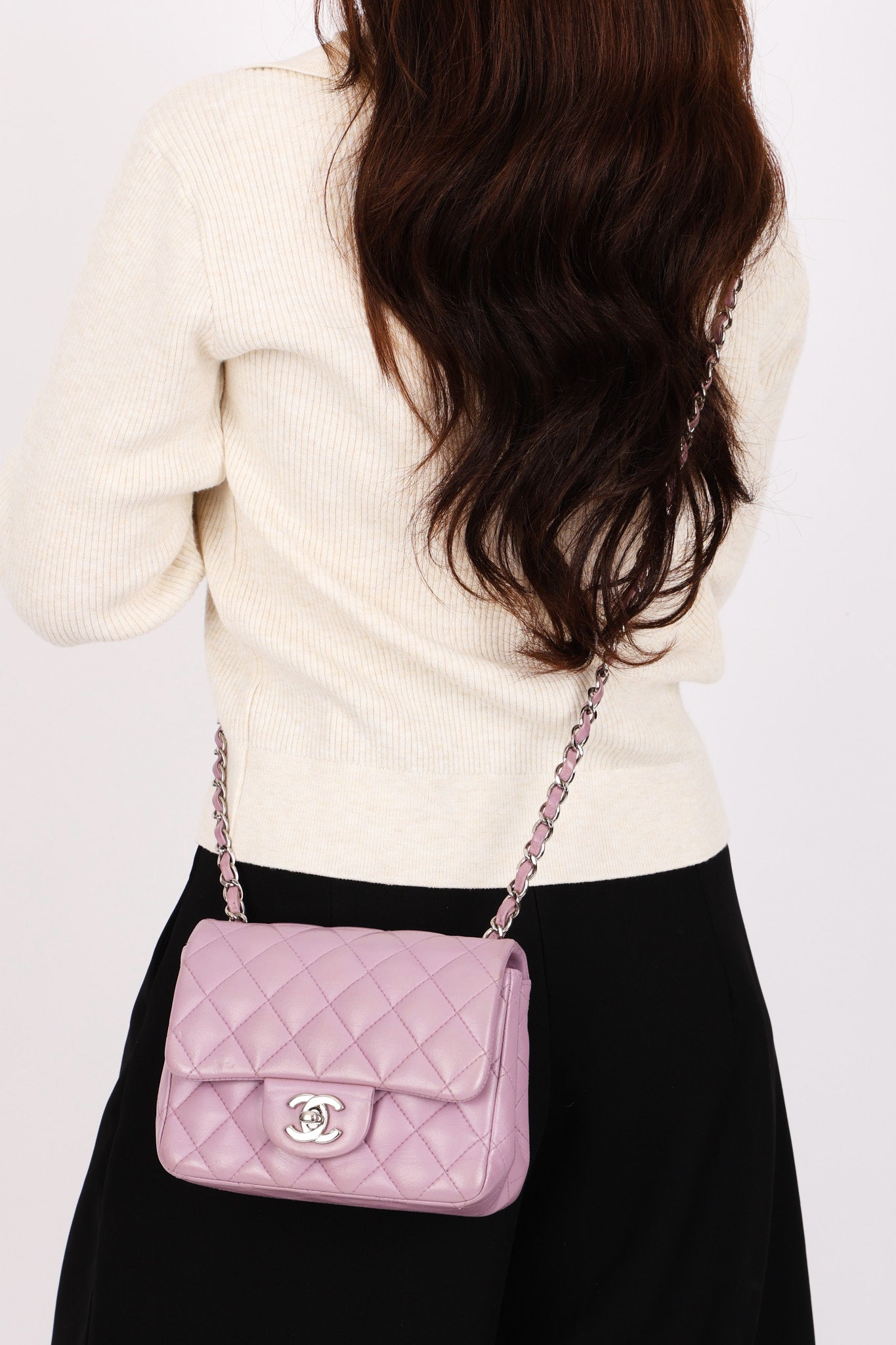Chanel Mini Square Flap Purple Lambskin SHW