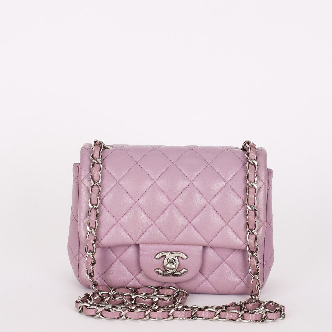 Chanel Mini Square Flap Purple Lambskin SHW
