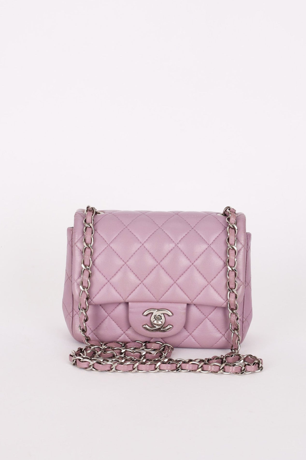 Chanel Mini Square Flap Purple Lambskin SHW