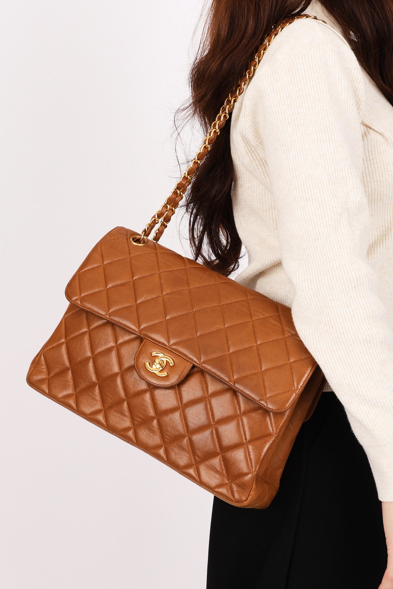 Chanel Jumbo Double Sided Classic Flap Brown Lambskin 24K GP