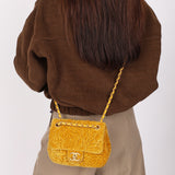 Chanel Velvet Camellia Mini Square Flap Mustard Yellow AGHW