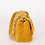 Chanel Velvet Camellia Mini Square Flap Mustard Yellow AGHW