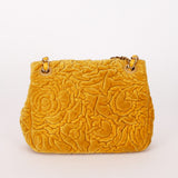 Chanel Velvet Camellia Mini Square Flap Mustard Yellow AGHW