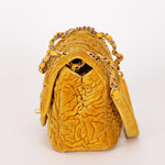 Chanel Velvet Camellia Mini Square Flap Mustard Yellow AGHW