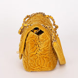Chanel Velvet Camellia Mini Square Flap Mustard Yellow AGHW
