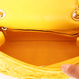 Chanel Velvet Camellia Mini Square Flap Mustard Yellow AGHW