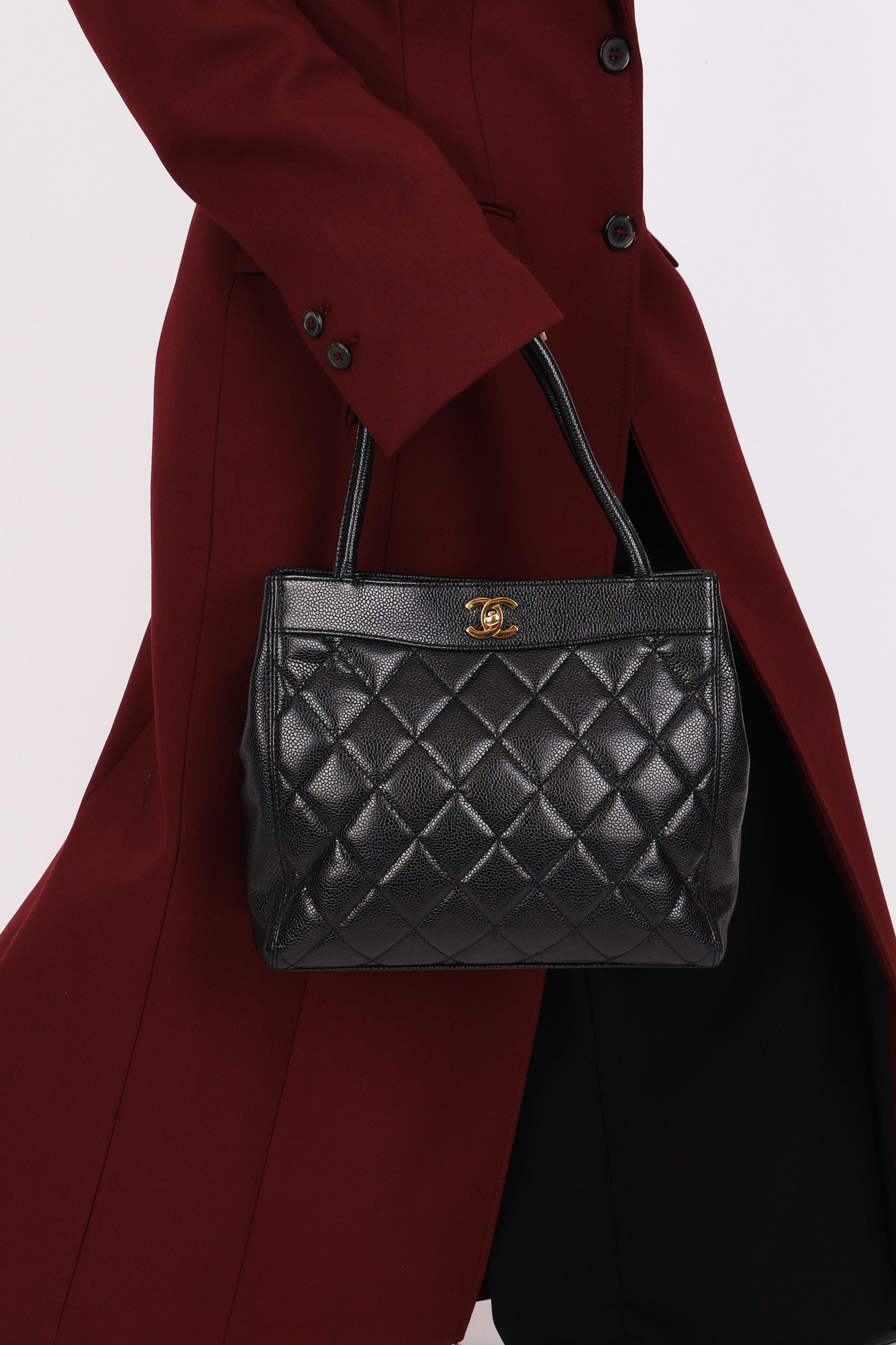 Chanel Turnlock Mini Tote Black Caviar 24K GP
