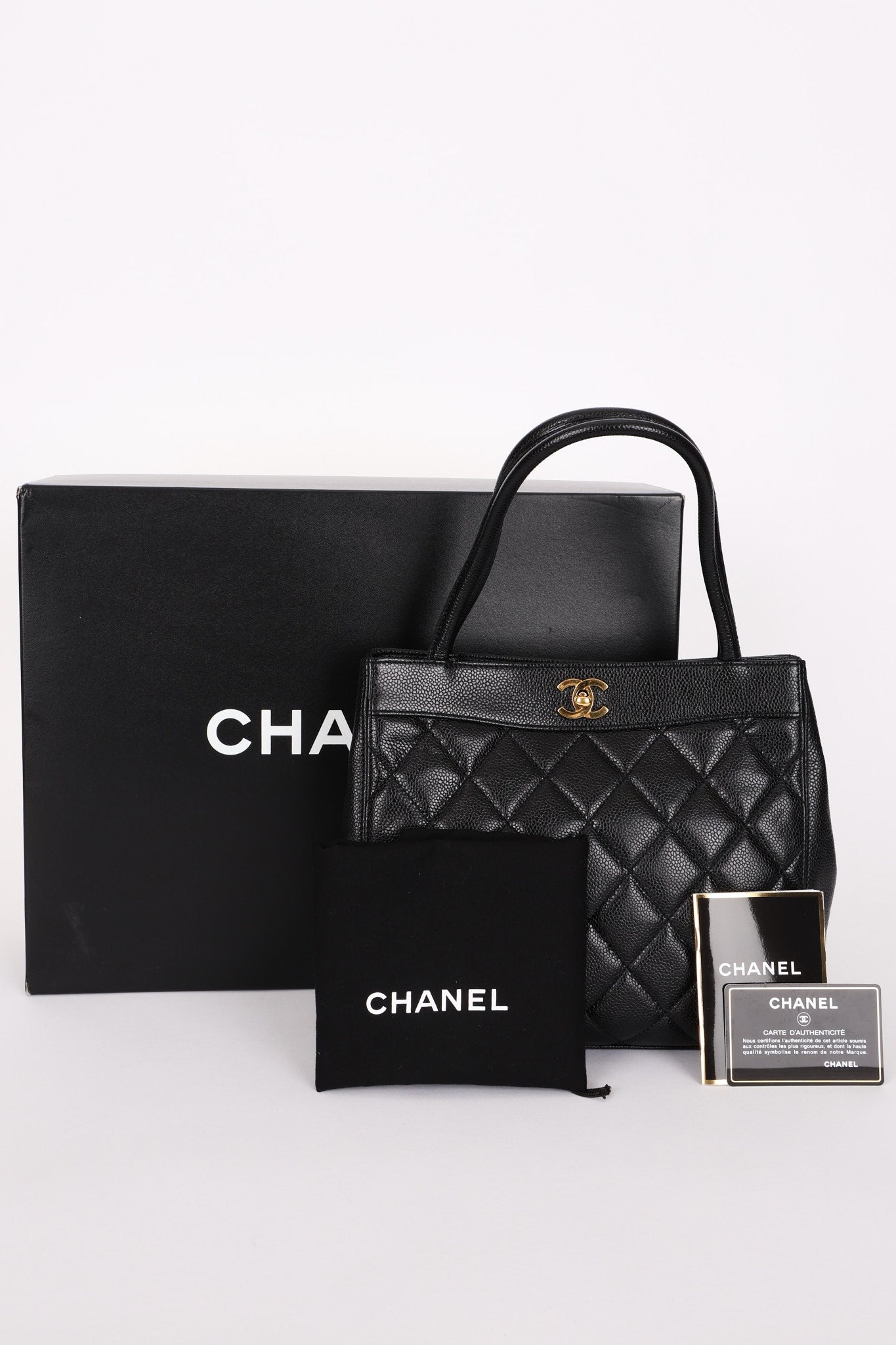 Chanel Turnlock Mini Tote Black Caviar 24K GP