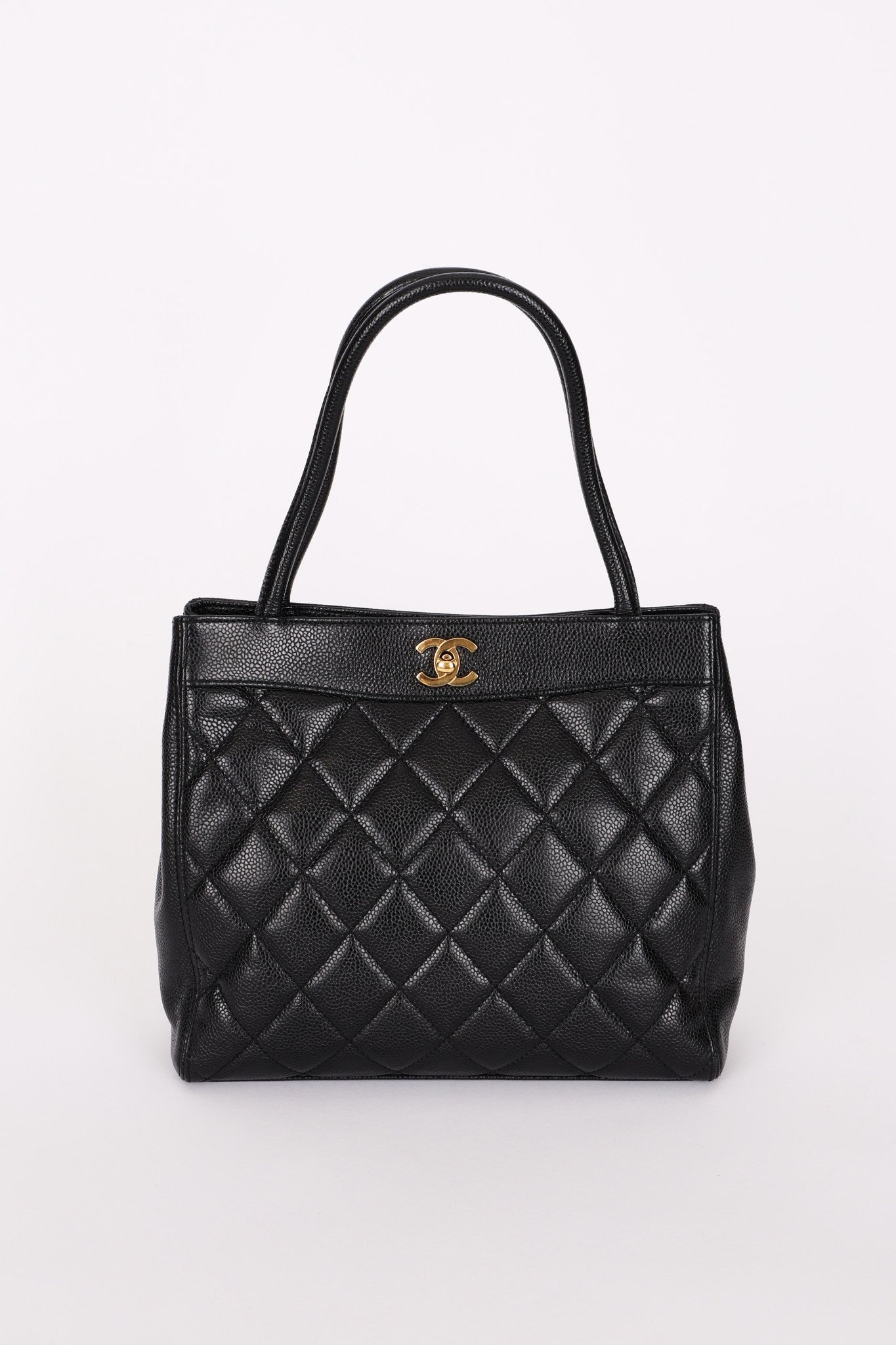 Chanel Turnlock Mini Tote Black Caviar 24K GP