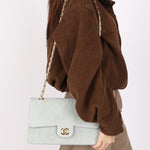 Chanel Medium Classic Double Flap Light Blue Suede 24K GP