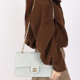 Chanel Medium Classic Double Flap Light Blue Suede 24K GP