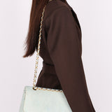 Ultra-Rare Chanel Medium Suede Classic Double Flap Stone Baby Blue 1993 24K GP