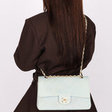 Ultra-Rare Chanel Medium Suede Classic Double Flap Stone Baby Blue 1993 24K GP