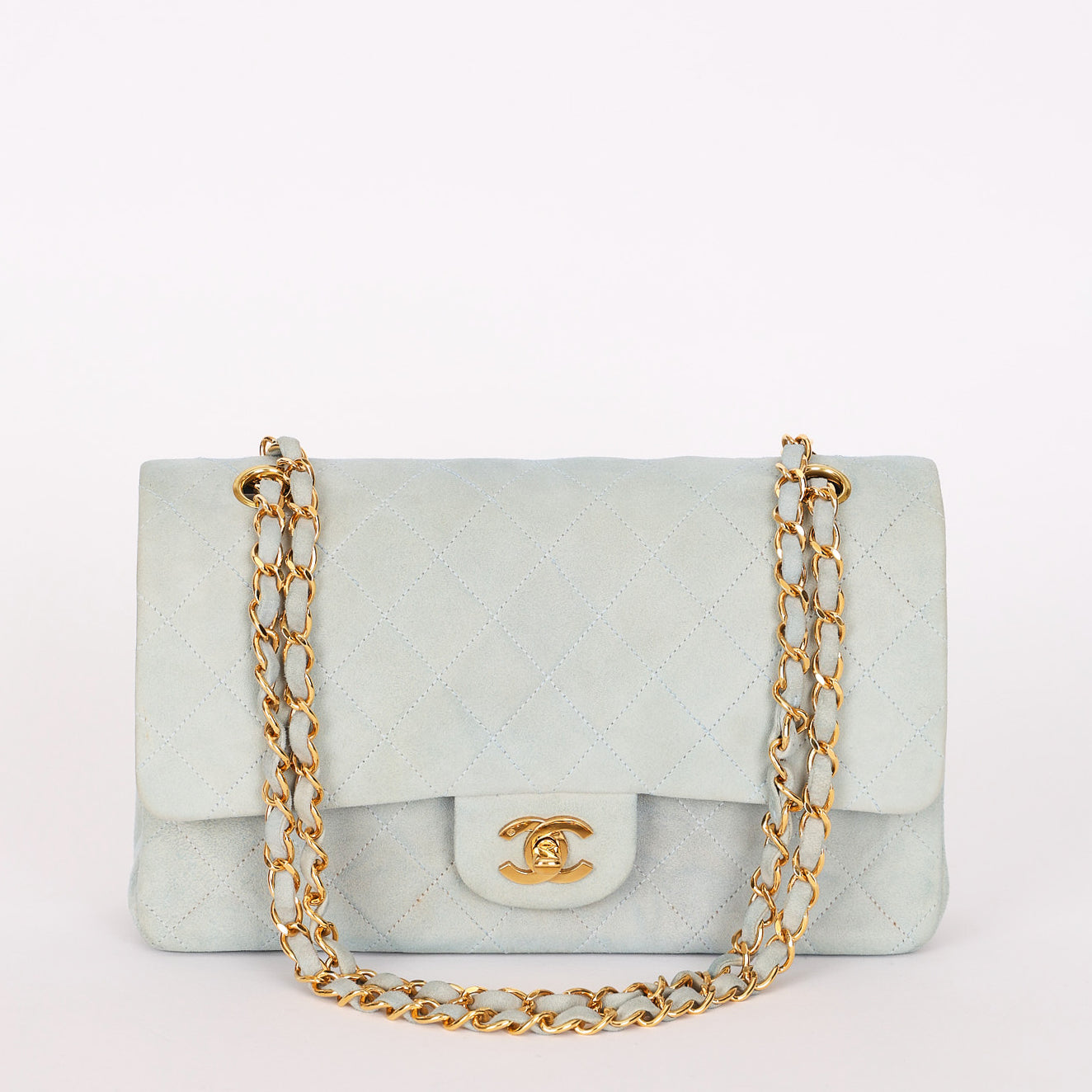 Chanel Medium Classic Double Flap Light Blue Suede 24K GP