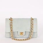 Chanel Medium Classic Double Flap Light Blue Suede 24K GP