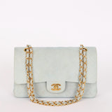 Chanel Medium Classic Double Flap Light Blue Suede 24K GP