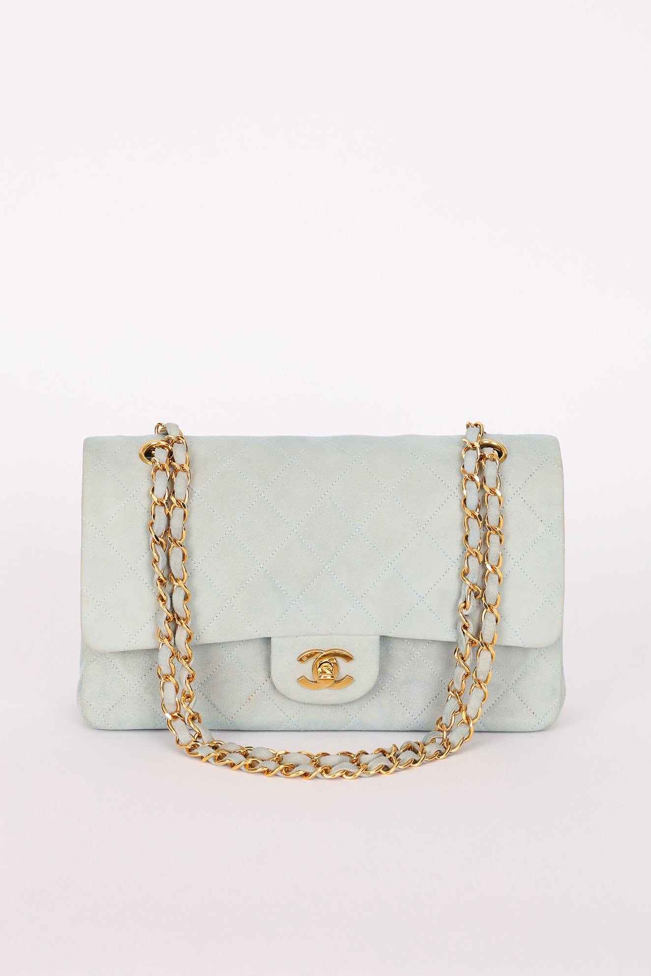 Chanel Medium Classic Double Flap Light Blue Suede 24K GP