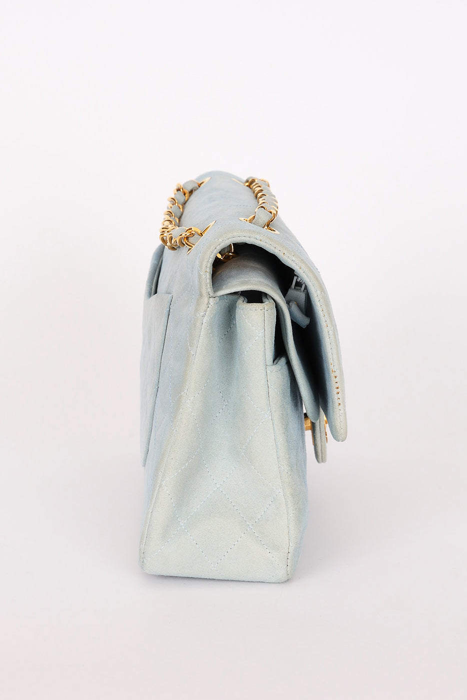 Chanel Medium Classic Double Flap Light Blue Suede 24K GP