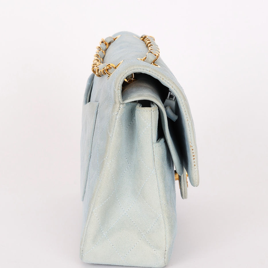 Chanel Medium Classic Double Flap Light Blue Suede 24K GP