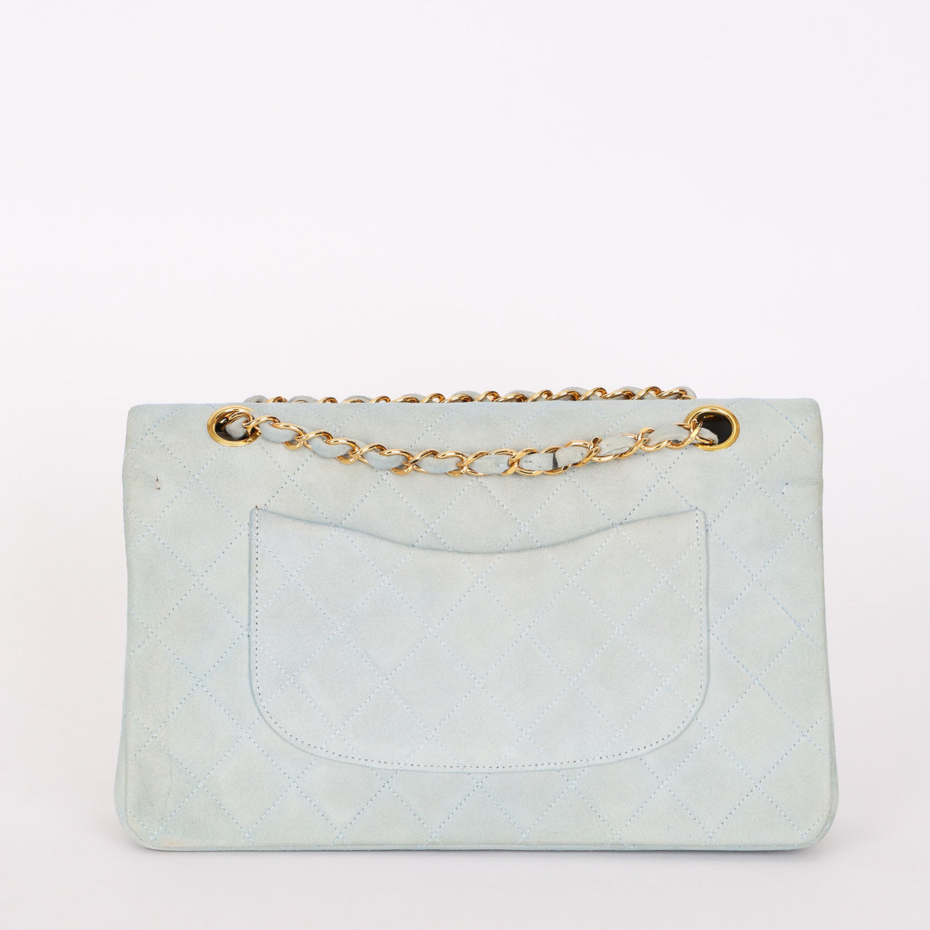 Chanel Medium Classic Double Flap Light Blue Suede 24K GP