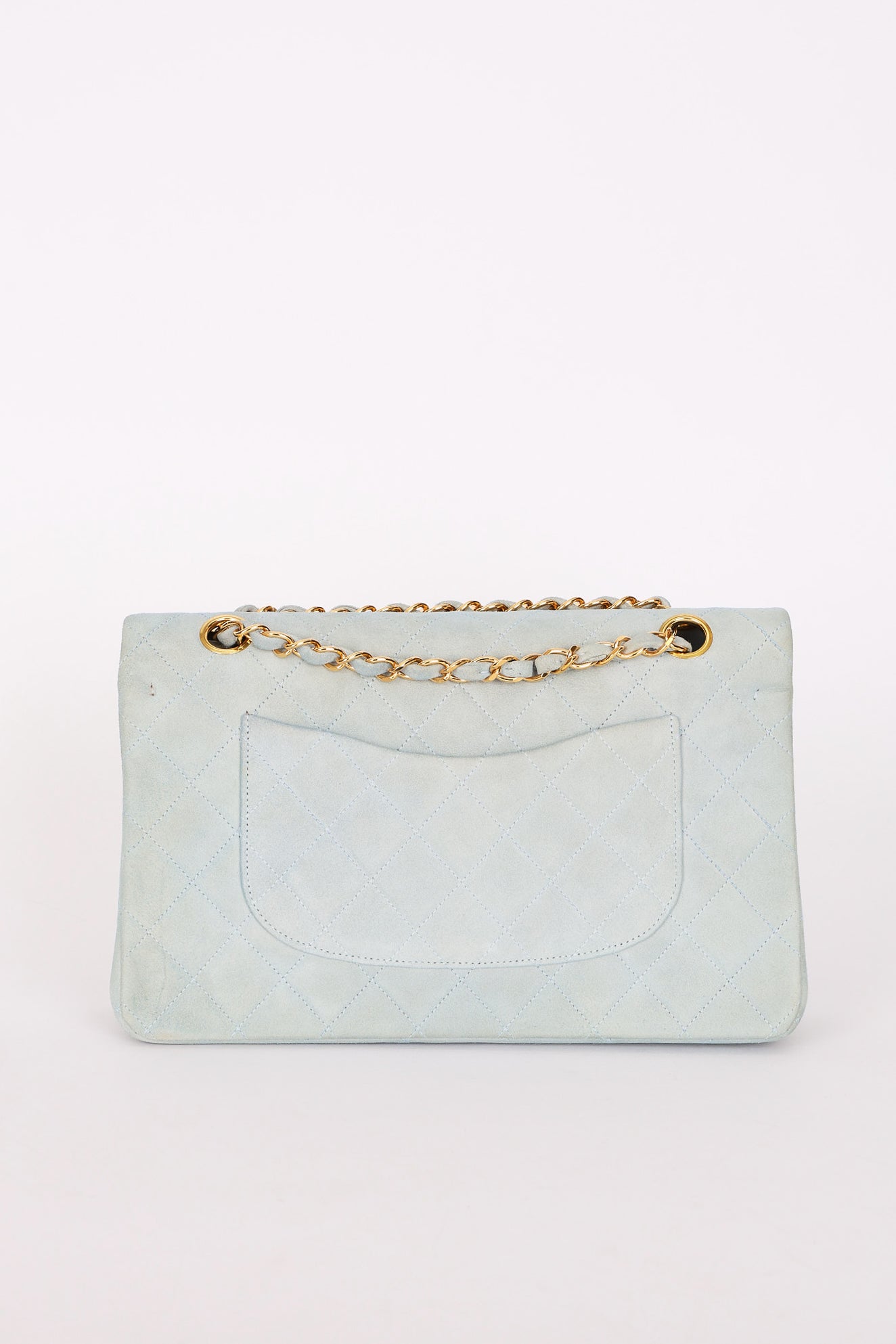 Chanel Medium Classic Double Flap Light Blue Suede 24K GP