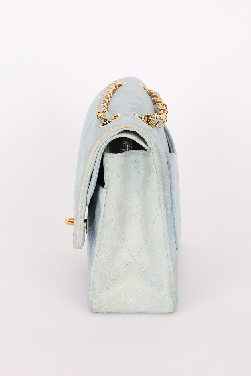 Chanel Medium Classic Double Flap Light Blue Suede 24K GP