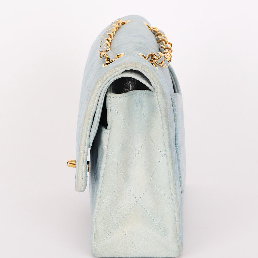 Chanel Medium Classic Double Flap Light Blue Suede 24K GP