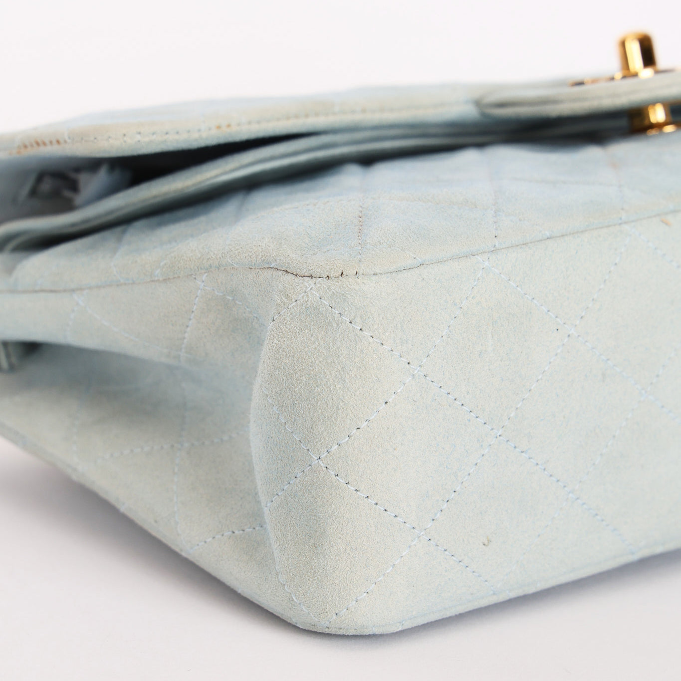 Chanel Medium Classic Double Flap Light Blue Suede 24K GP