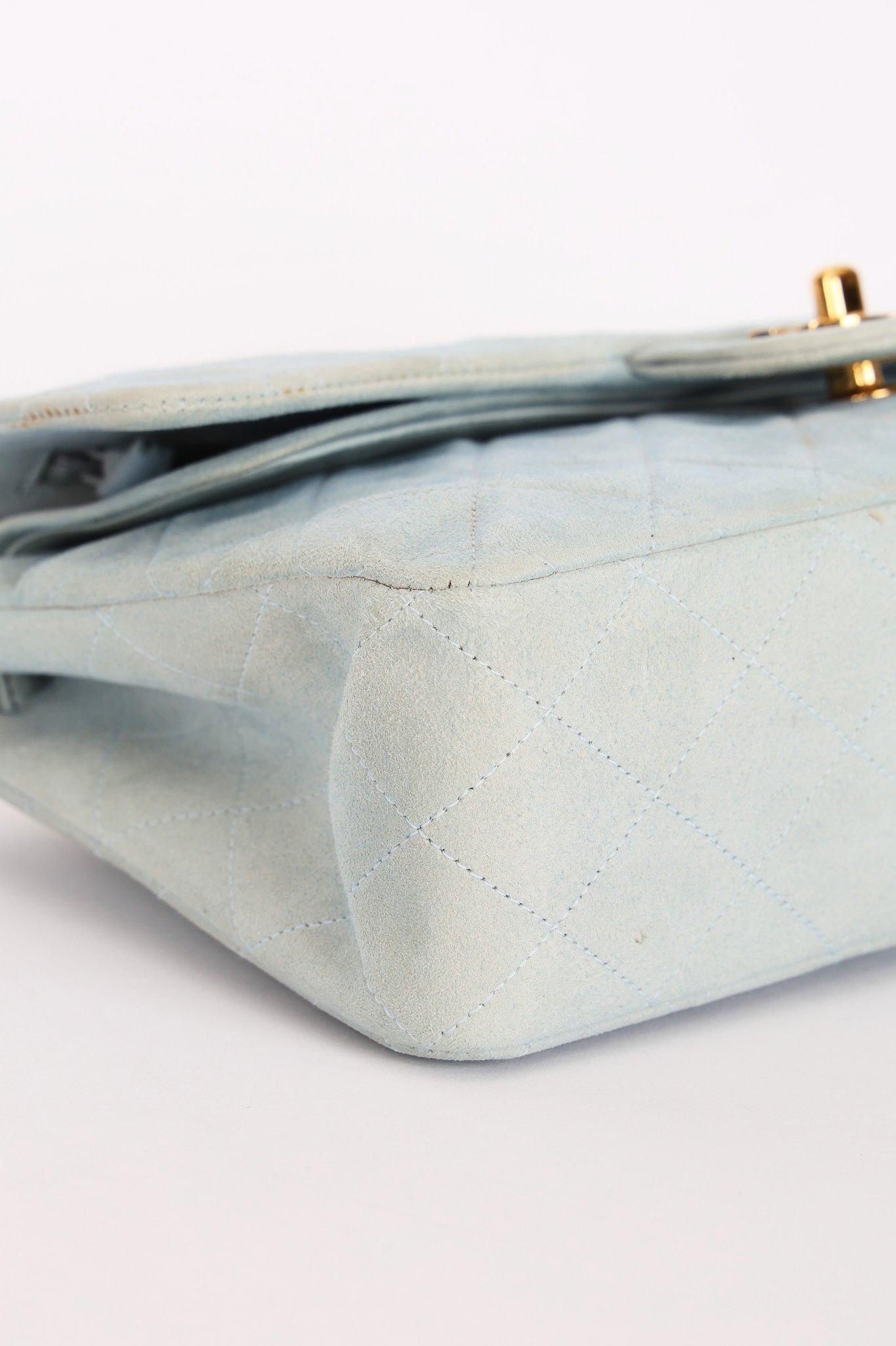 Chanel Medium Classic Double Flap Light Blue Suede 24K GP