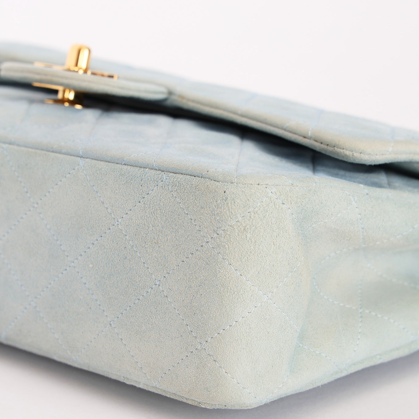 Chanel Medium Classic Double Flap Light Blue Suede 24K GP