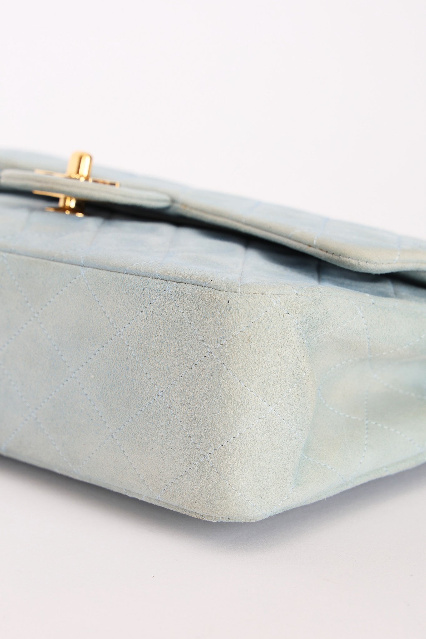 Chanel Medium Classic Double Flap Light Blue Suede 24K GP
