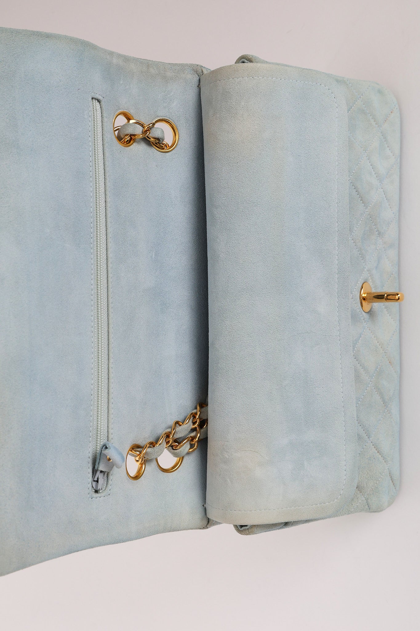 Chanel Medium Classic Double Flap Light Blue Suede 24K GP