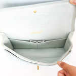 Chanel Medium Classic Double Flap Light Blue Suede 24K GP