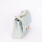 Ultra-Rare Chanel Medium Suede Classic Double Flap Stone Baby Blue 1993 24K GP
